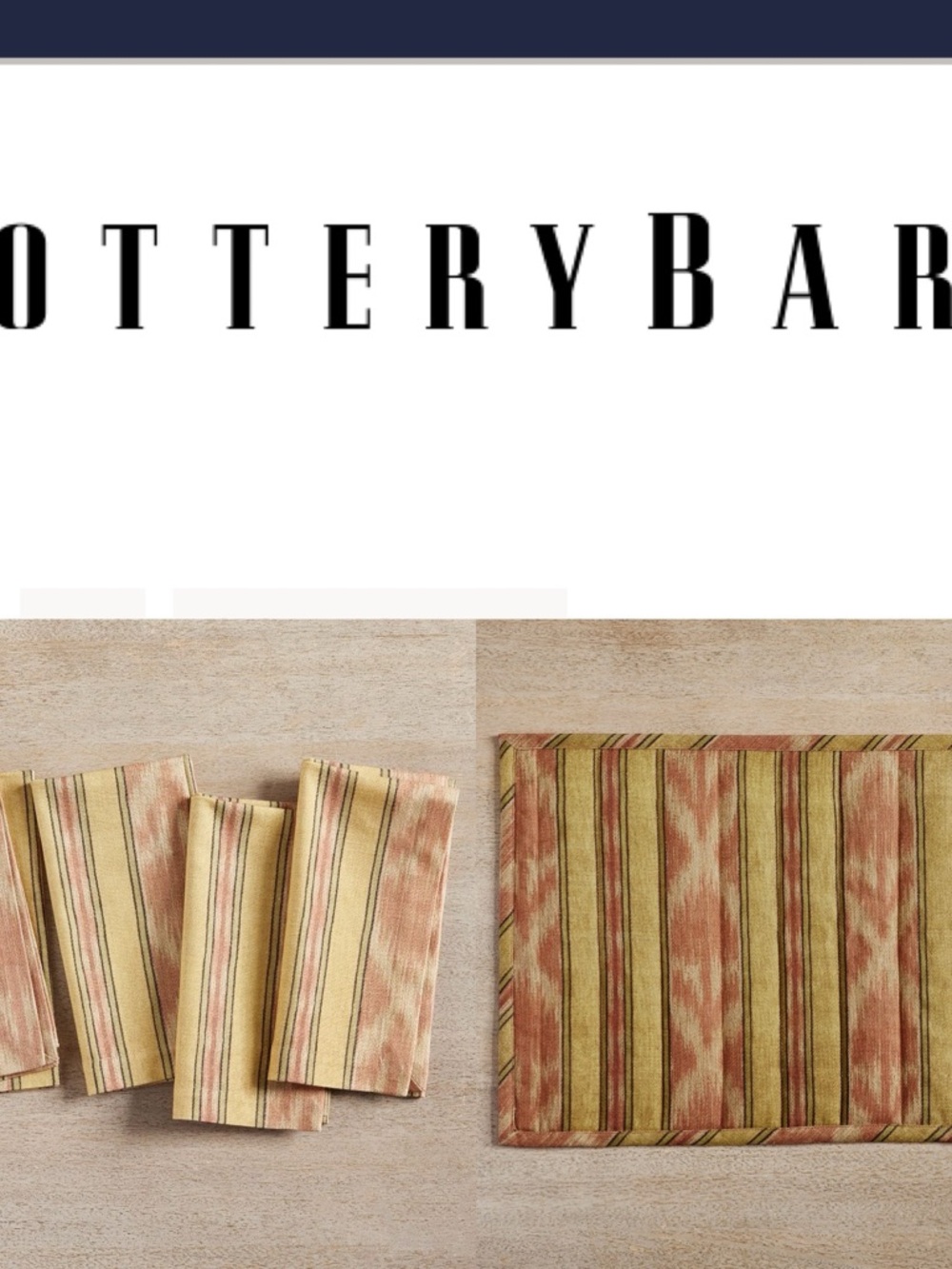 Pottery Barn Parker Stripe Ikat Quilted 4 Placemats + 4 Matching Napkins NWT